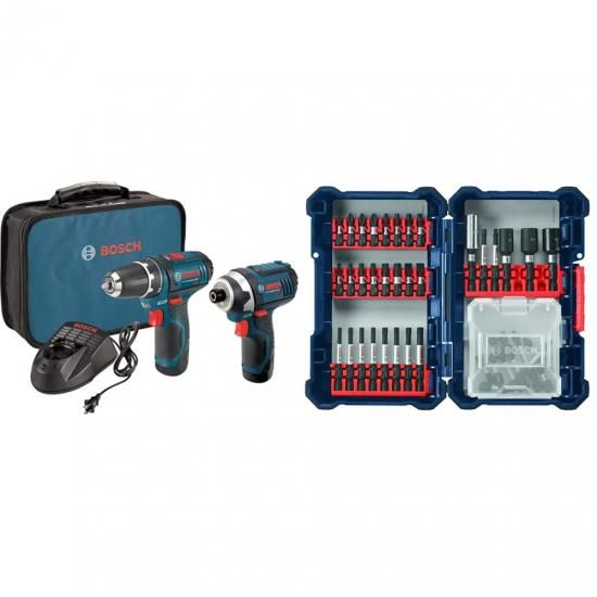BOSCH 電動工具コンボキット CLPK22-120 - 12ボルト コードレス工具セット (ドリル/ドライバーとインパクトドライバー) バッテリー2個 充電器 ケース SD