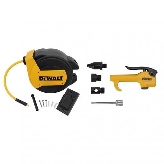 DEWALT DXCM024-0434 3/8インチ x 50フィート 密閉型ホースリール & 5点ハンドヘルドエアガンキット (ベンチュリーチップ、ラバーチップ、アダプター、ニー