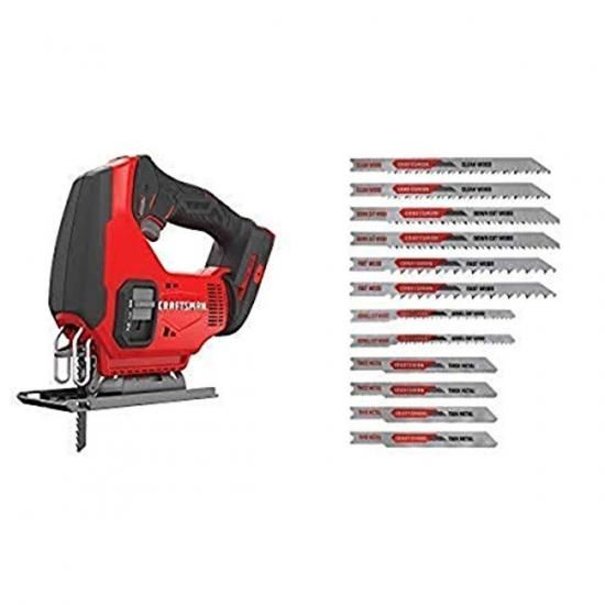Rakuten - CRAFTSMAN V20 コードレスジグソー、ジグソーブレード付き工具のみ、Uシャンクセット、12ピース (CMCS600B & CMAJ2SET12)