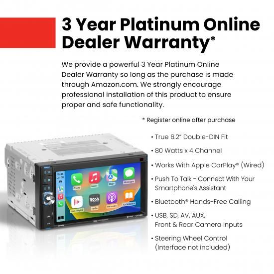 BOSS�����ǥ��������ƥ� BCP62 �������ƥ쥪 - Apple CarPlay�����֥�DIN��6.2������������̼����å������꡼��Bluetooth��CD/DVD�ץ졼�䡼�ʤ���AM/FM