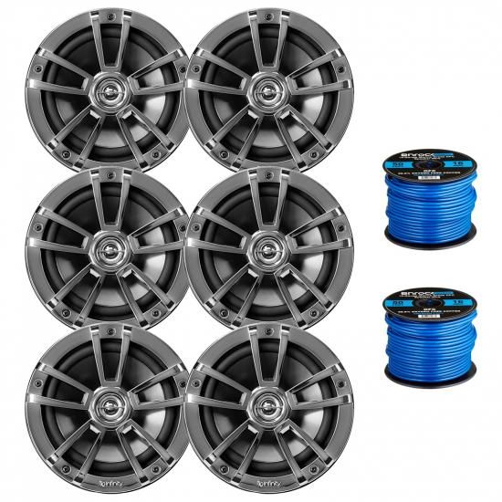 Infinity Reference 622M 6.5インチ 225ワット 高性能 OEM交換用 2ウェイ マルチエレメント マリンクロームスピーカー (数量6)、16ゲージ 50フィートスピー