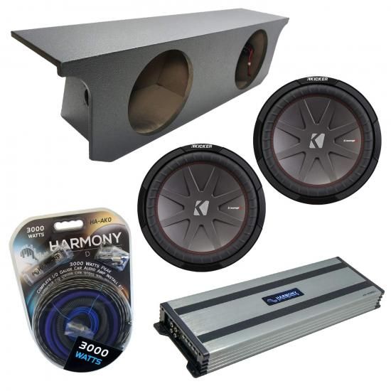 Harmony Audio 2007-2018 Jeep Wrangler JK Unlimited Kicker Bundle CompR CWR12 デュアル 12インチ Rhino コーティング サブボックスエンクロージャ & HA-