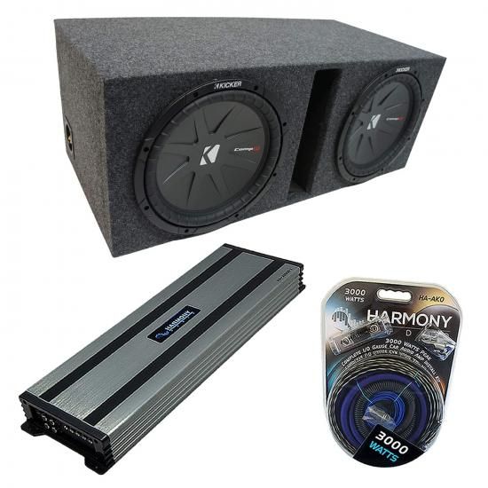 Harmony Audio ユニバーサルカーステレオ ベントポート デュアル 10インチ Kicker バンドル CompR CWR10 サブボックスエンクロージャ & Harmony HA-A1500.1