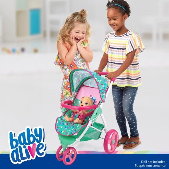 ワールドセレクトショップのBaby Alive: 人形用ジョギングベビーカー - グリーン、ピンク、ハート - 24インチまでの人形用アクセサリー、折りたたみ式デザイン、格納式キャノピー、収納｜アングル2