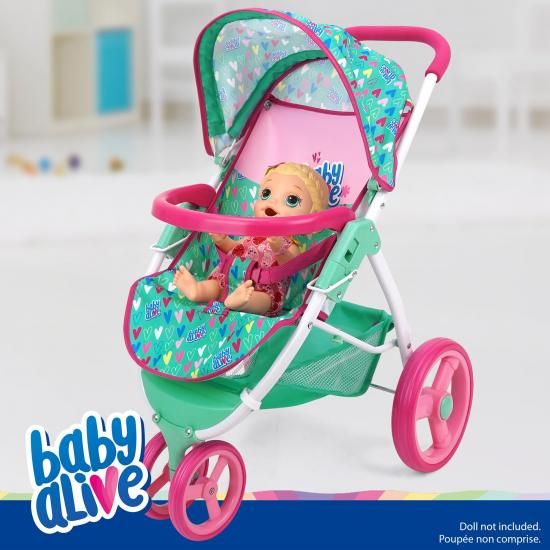 ワールドセレクトショップのBaby Alive: 人形用ジョギングベビーカー - グリーン、ピンク、ハート - 24インチまでの人形用アクセサリー、折りたたみ式デザイン、格納式キャノピー、収納｜アングル3