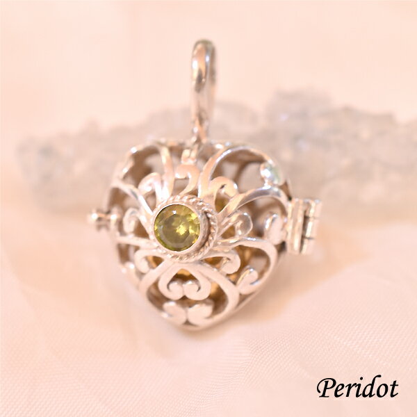 ガムランボール ハート ペリドット ハート ペンダントトップ シルバー ドリームボール エスニック アジアン アクセサリー お守り 幸運 バリブラン バリ インドネシア(4)