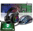 【送料無料】ゲーミングキーボード マウスセット ヘッドホンマウスパッド付き LED有線 メンブレン ゲーミングキーボードとマウスセット マルチメディア 英字配列...
