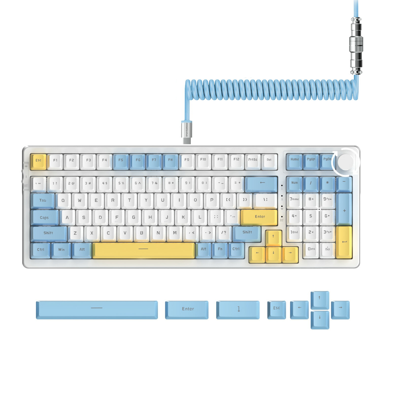 AJAZZ AK992メカニカルキーボード Bluetooth/ワイヤレス2.4G/有線Type-C ゲーミングキーボード 無線 赤軸 - ホットスワップ対応 PBTキーキャップ ボリューム ノブ 99 キー RGBバックライト 4000mAhバッテリー 隠されたレシーバー Windows MAC、Android/iPhone/iPad