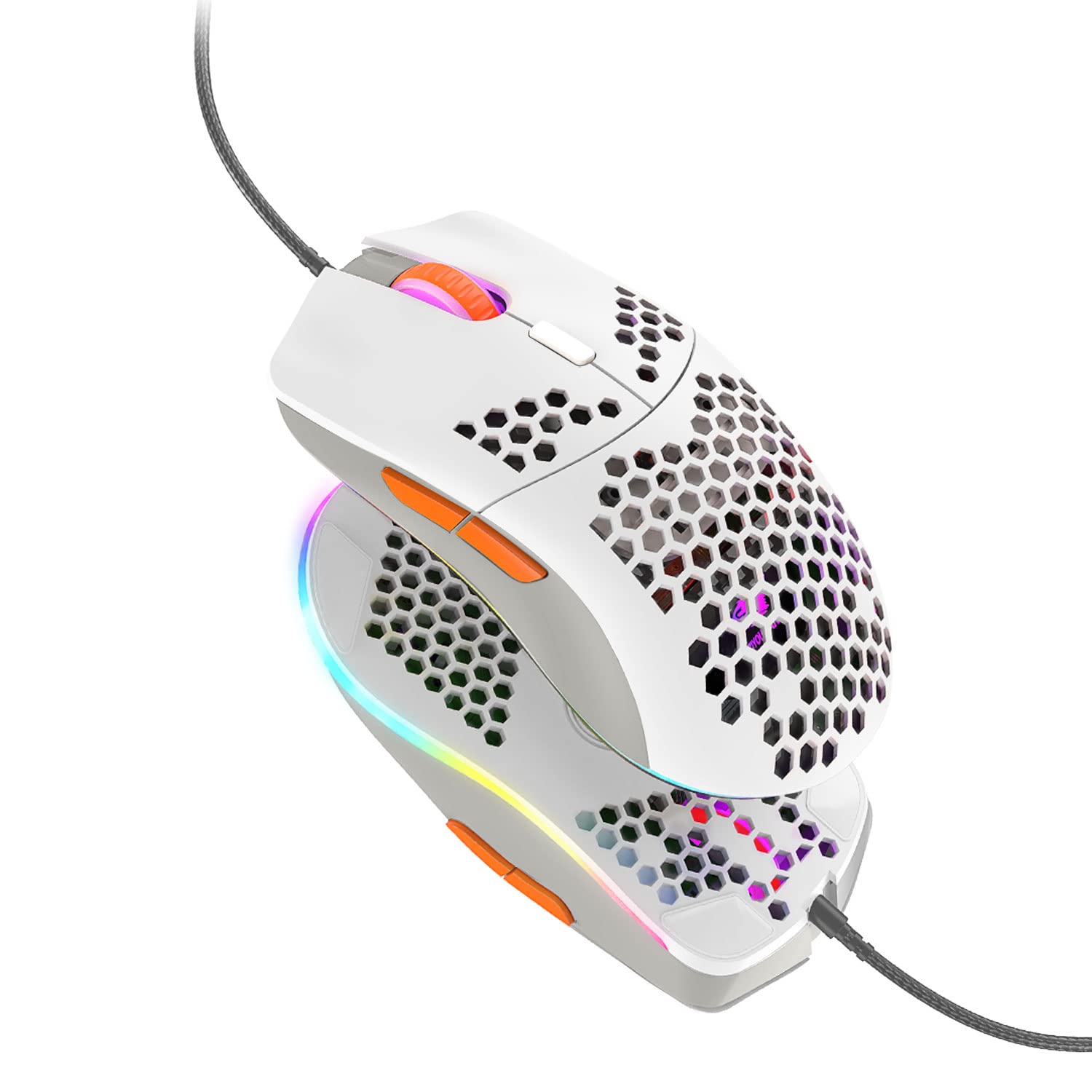 【送料無料】 A.JAZZ M1ゲーミングマウス USB有線 プログラマブルドライバー ハニカムデザイン 超軽量65g 6400DPI 6段調節可能 マウス メカニカルマウス - エルゴノミクス 光学式RGB 6色LEDライト ハードウェアマクロ対応 Pixart Paw3 325 PC PS4 対応 蜜蜂バージョン