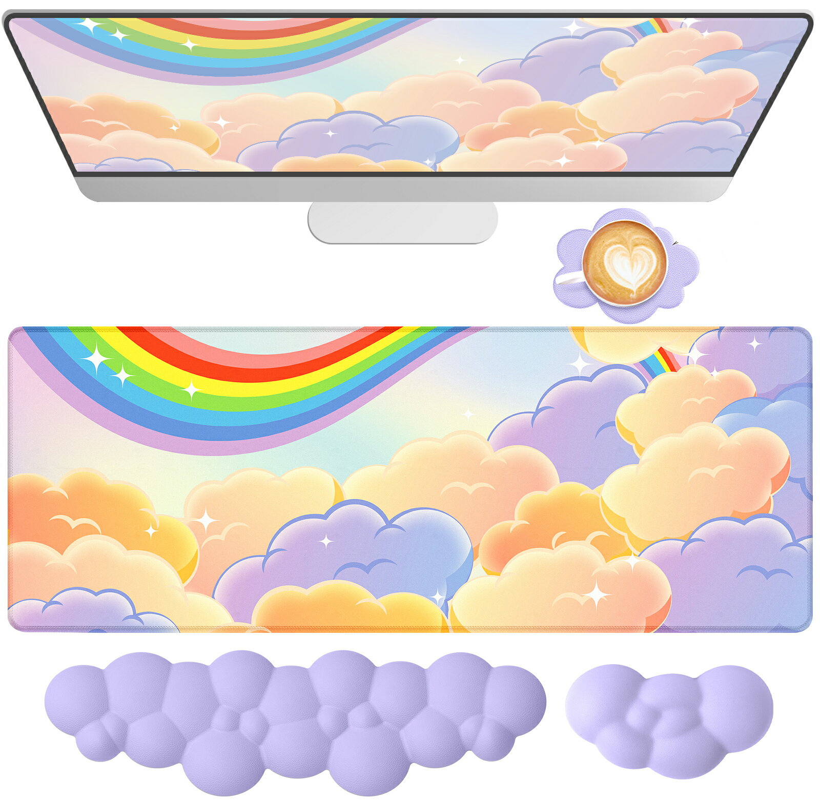 【送料無料】4IN1 ラージマウスパッド リストレストセット クッション 大型マウスパッド ハンドレスト レーザー&光学式マウス対応 ゲーミングマウスパッド キ...