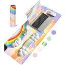 【10%off】【送料無料】キーボード用リストレストセット レインボークラウド パソコン マウス ラージパッド コースター リストレスト PUレザー高密度メモリーフォーム 柔らか 疲労低減 人間工学にフィット 39* 10.5*2cm ホームオフィス/PC ゲーム用(レインボー)(2)