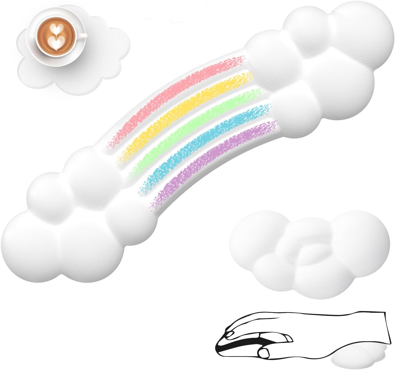 【送料無料】リストレストセート、キーボード/オフィス用、3in1セート、虹型リストレスト、低反発PU材質、柔らかい素材採用し、通気性肌に刺激なし、人間工学デザイ...