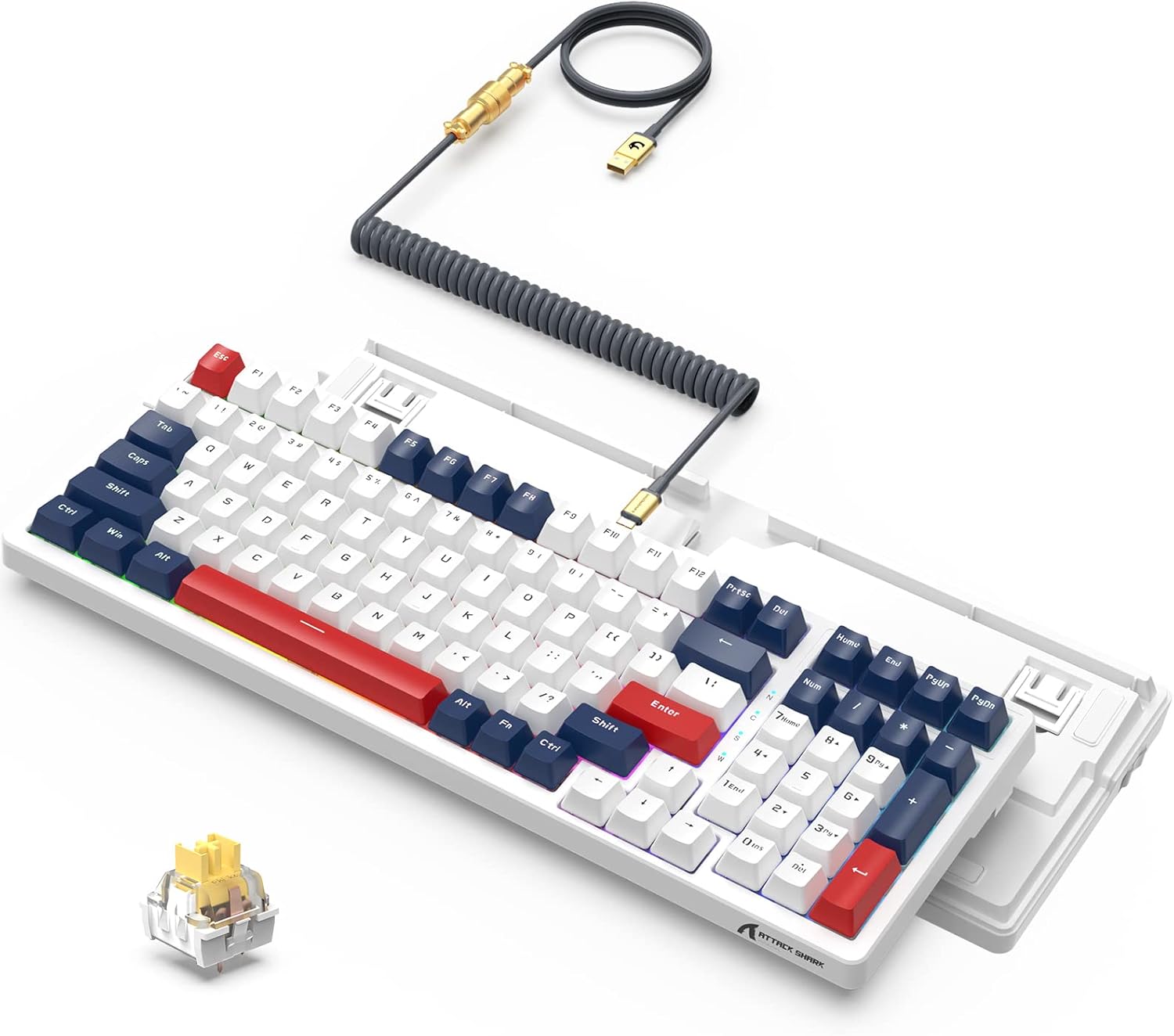 【送料無料】K98 ゲーミングキーボード 有線 カスタム メカニカル 100キー イエロー軸 アンチゴーストキー ホットプラグ PBTキーキャップ RGBバックライト リニア タクタイル EVA吸音PCB iOS/Android/Mac/Windows対応の仕事PC用 自宅ゲーム用のキーボード 「ヨットブルー」