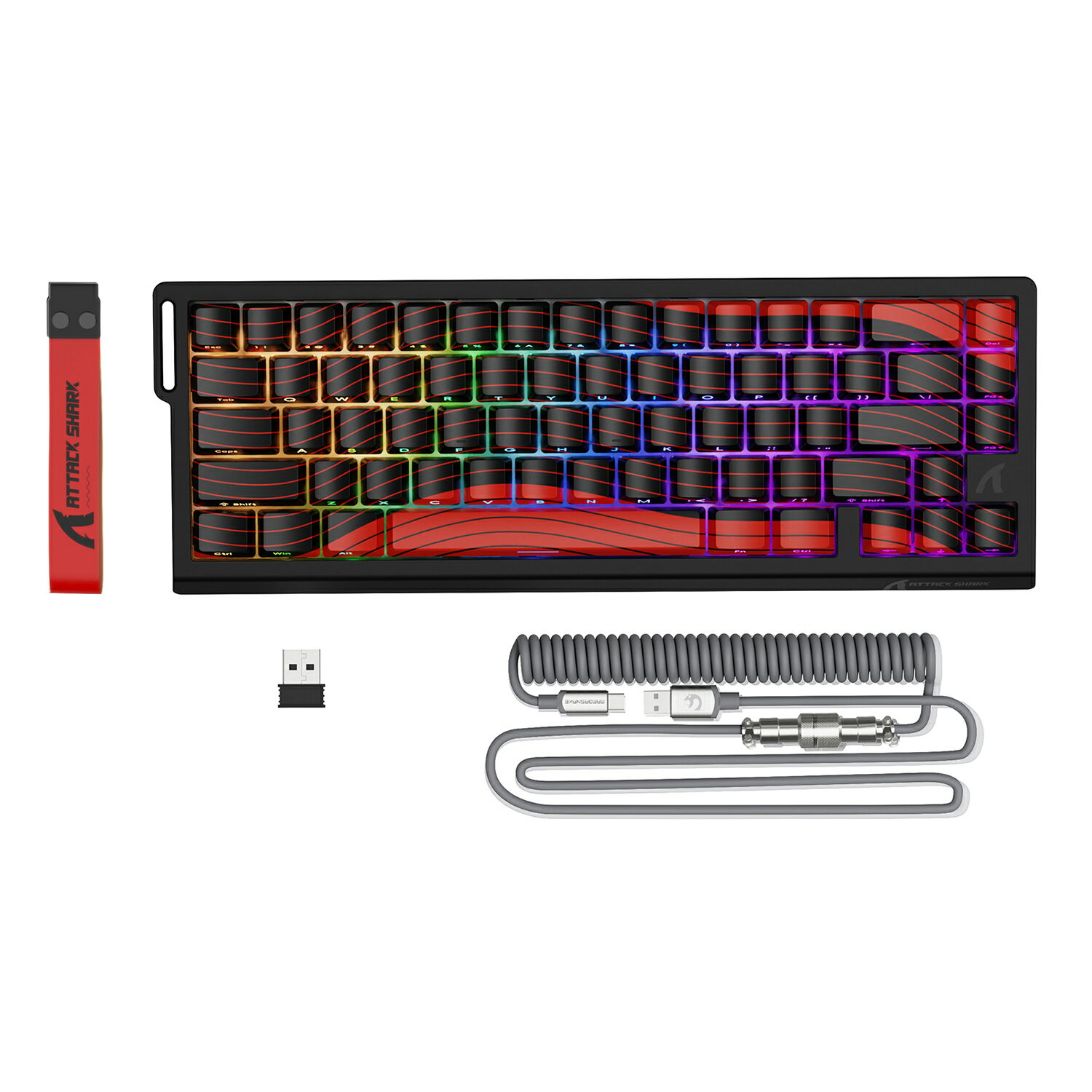 ATTACK SHARK X68PRO HE ラピッドトリガーキーボード トライーモード Bluetooth/ワイヤレス/有線8K 磁気式アナログスイッチ 全キー0.01mmRT精度 8Kポーリングレート 128Kスキャン・レート コイルケーブル付き ゲーミングキーボード FPSゲームストッピング レッド