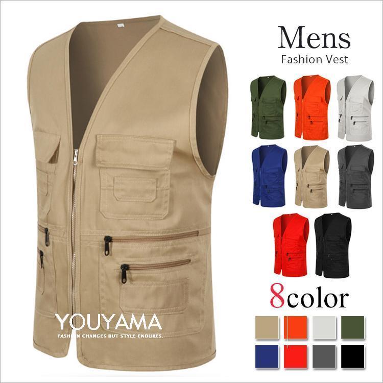 商品名メンズ ベスト ゆったり カジュアル ファッション チョッキ トラベルジャケット ポケット 上着 ビックサイズ L-5XL 前開き 新作サイズ L: 総長60cm 肩幅39cm、バスト108cm XL: 総長62cm 肩幅41cm、バスト112cm 2XL: 総長64cm 肩幅43cm、バスト116cm 3XL: 総長67cm 肩幅46cm、バスト122cm 4XL: 総長69cm 肩幅48cm、バスト126cm素材：ポリエステルカラー:レッド/ブラック/オレンジ/グレー/ブルー/グリーン/カーキ/チャコールエコ活動の一環として環境負荷軽減を目指し、箱を使わずビニール袋での発送となります。袋なので、形が崩れる時もありますが、アイロンをかけてから復旧になります。ご協力のほどよろしくお願いいたします。ご不備などございましたら、お気楽にお問い合わせください。誠意をもって、しっかりと対応いたします。
