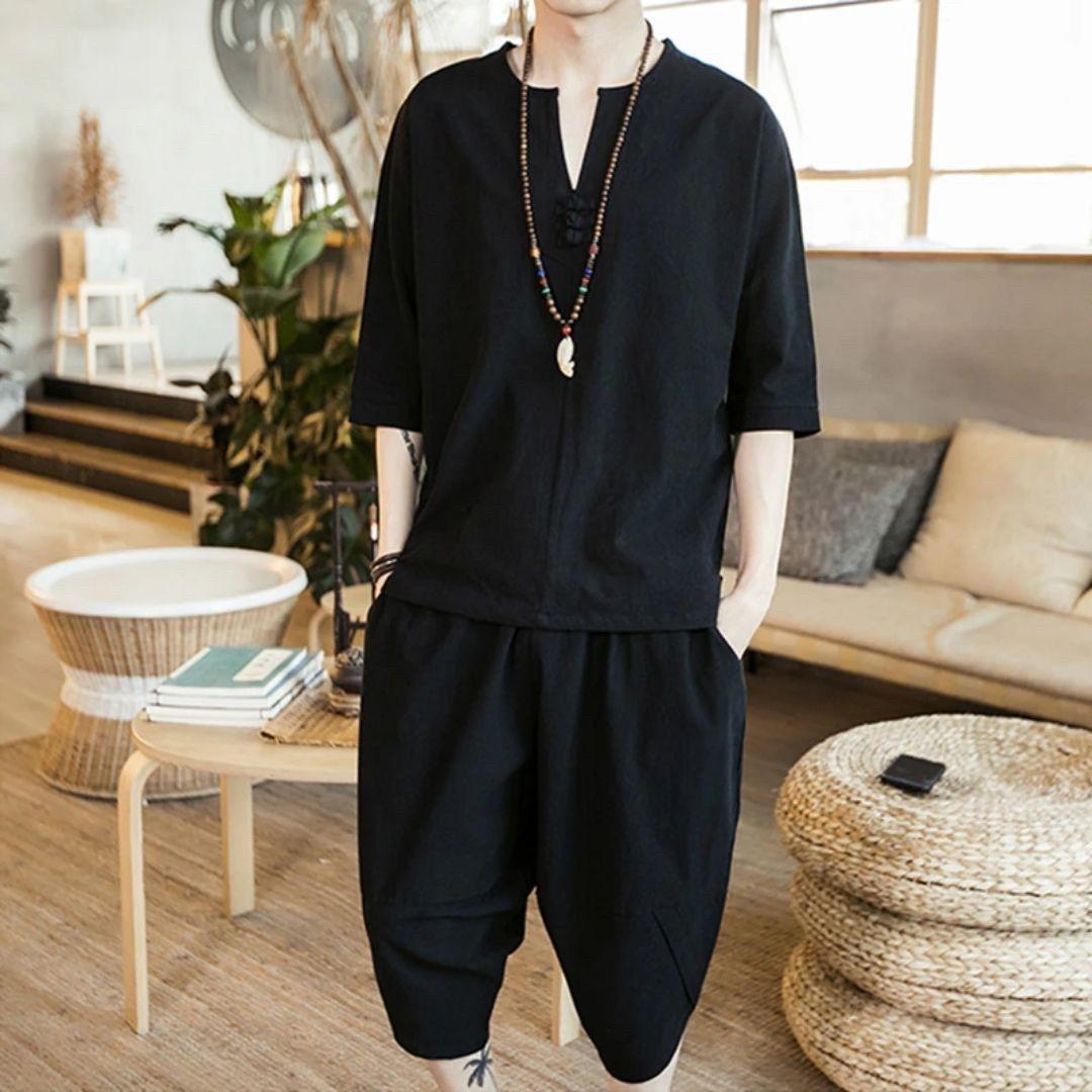 上下セット 新生活 上下セット 作 カジュアル 作務衣 さむえ 2色カラー 半袖 サマースタイル 2サイズ 部屋着 甚平風 セットアップ カッコいいンズ 男性 気楽 和服 メンズ おしゃれ