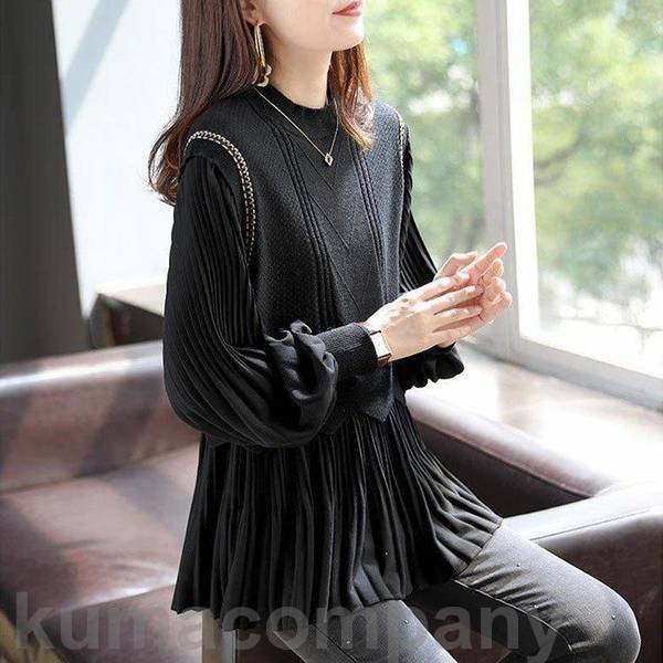 トップス オフィス オシャレ レディース ニットソー ニットセーター 切り替え 無地 可愛い 40代 韓国風 セーター 通勤 秋冬 ゆったり ..