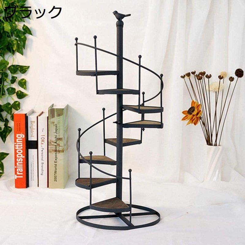 フラワーポット棚鉄金属螺旋階段ディスプレイスタンド8層ヨーロッパのレトロな家の装飾品収納棚庭装飾植物スタンド