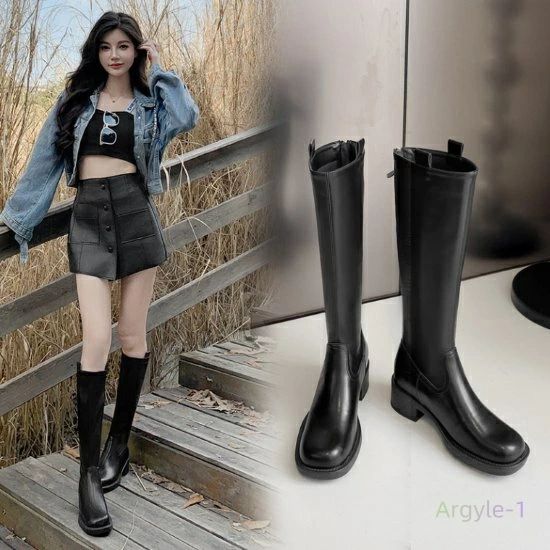 ブーツ シンプル ロング丈 お出かけ レディース 膝下 スリムブーツ 秋冬 靴 無地 バックジッパー ロングブーツ おしゃれ チャンキーヒール シューズ スクエアトゥ きれいめ 太ヒール カジュアル