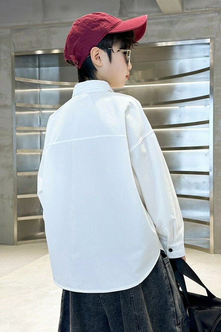 シャツ キッズ 長袖 白シャツ トップス 羽織り 子供服 男の子 ボーイズ ジュニア 幼稚園 小学生 中学生 かっこいい おしゃれ 可愛い 春秋 韓国子供服 ファッション 13号 120cm ホワイト 人気デザインで通学や普段着に最適