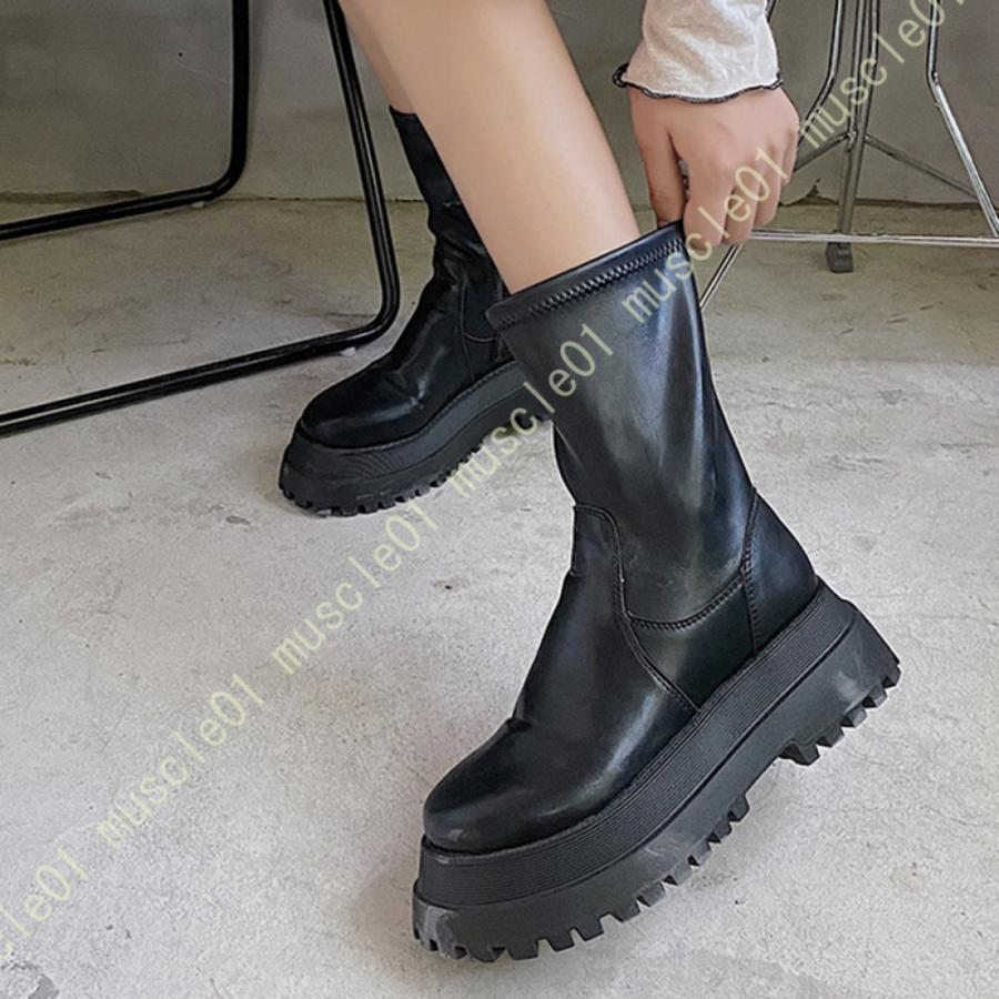 レディース ステッチデザイン 小さいサイズ ショートブーツ 大きいサイズ 厚底 ブーツ ラウンドトゥ ス..