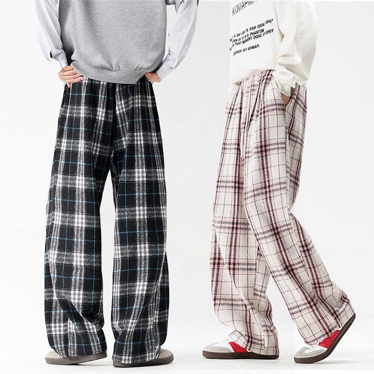 チェック柄 秋冬 メンズ ロング丈 紐パン ボトムス バギーパンツ ワイドパンツ フ...