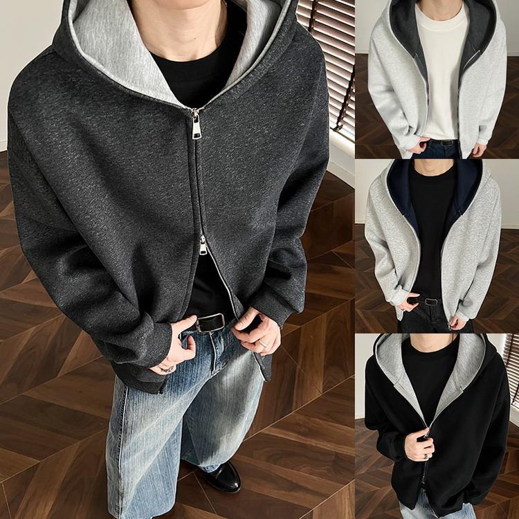 ファッション パーカー トップス 秋物 長袖 防寒 厚手 バイカラー 秋服 パーカ メンズ ジップアップ
