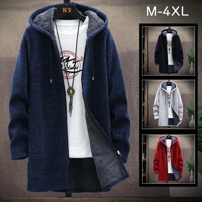 M~4XL 開襟 前開き パーカー ファスナー セーター 男性用ファッション 冬 シンプル 防寒 トップス 厚手 カジュアル 春 フード付き メンズ 秋冬物 ニ...