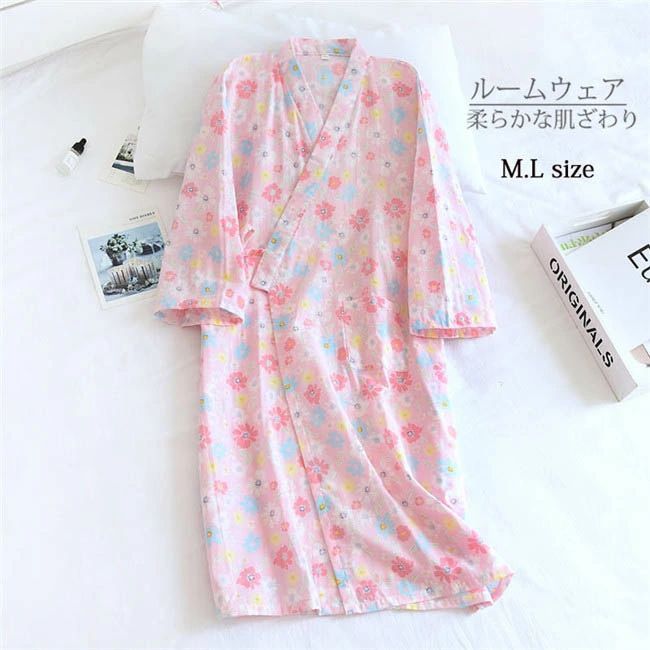 2重ガーゼ 部屋着 綿 プレゼント ガーゼ ルームウェア 介護 敬老の日 前開き ガウン 着心地いい 旅館 通気性 温泉 レディース お風呂上がり 湯上り着 バスローブ 花柄 涼しい 春夏 お家時間 ケア 柔らかい 入院 パジャマ 浴衣 寝巻き ピンク