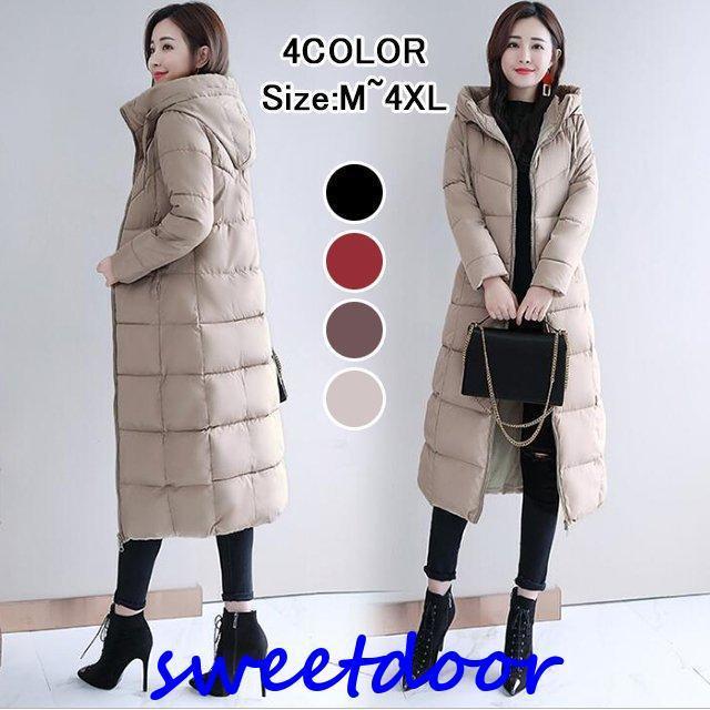 中綿コート レディースダウン風コート 4色　 ロング丈 厚手 アウター 暖かい オルチャコード キルティングコート 防寒 通勤冬服商品：▼素材：中綿　ポリエステル▼カラー：写真色▼サイズ（cm）：M:バスト94　着丈104　ウェスト88　肩...