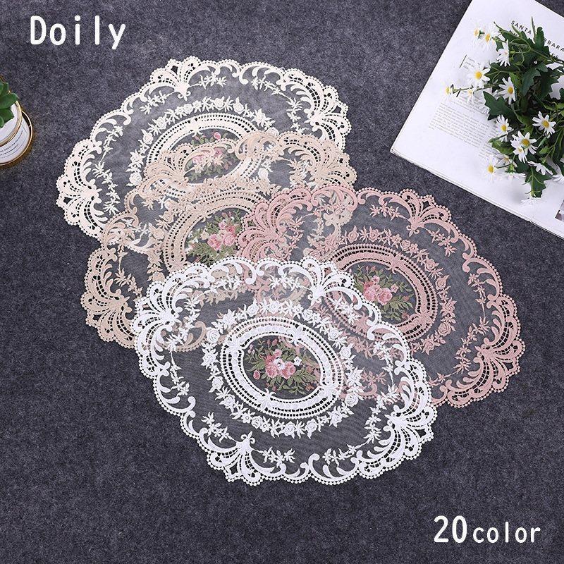 ドイリー テーブルセンター 花柄 刺繍 楕 レース 花瓶敷き 敷物 ランチョンマット 食卓飾り テーブルマ..