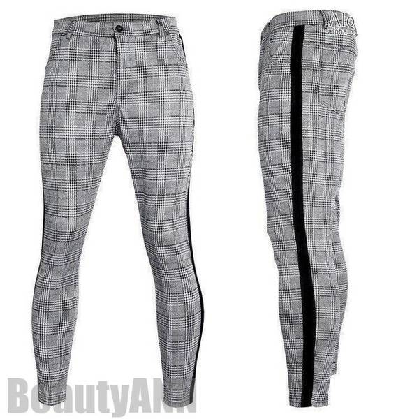 新生活 スキニーパンツ チノパン ストレッチ パンツ スキニー ギフト ズボン メンズ チェック柄 プレゼント スリムパンツ サイドライン
