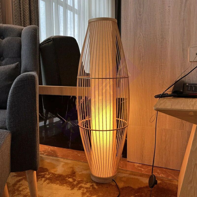 S 中国式竹編みフロアランプ禅意手作りベッドリビングホテル民宿寝室縦型竹芸電気スタンド %