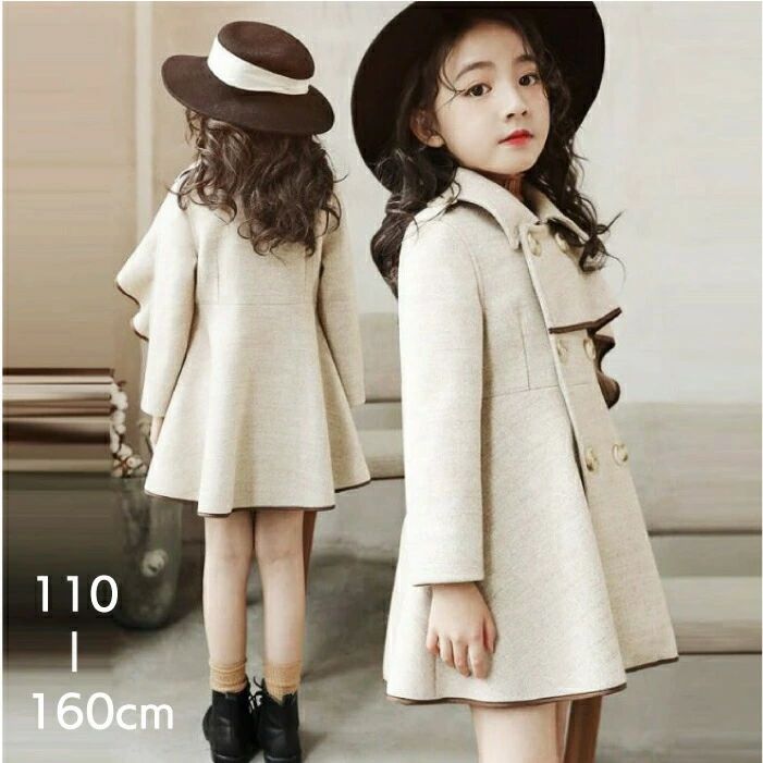 肩フリル ファッション 秋 160cm 子供コート おしゃれ 送料無料 110cm 150cm 【キッズ 140cm 130cm 冬人気 120cm 防寒 女の子 コート】子供服 r031 可愛い アウター ベージュ