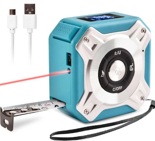 赤外線電子巻尺、2-in-1ハンドヘルド電子距離計測定自動校正131.2Ft赤外線測定16.5Ftテープ測定、距離/面積/体積/ピハゴラスDIY、構造を測定するためのLCDディスプレイ付き