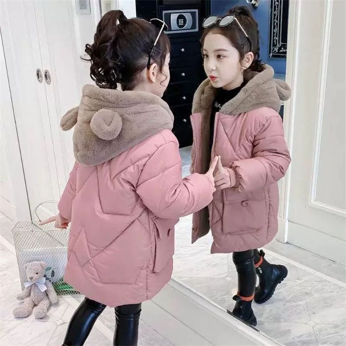 Blousons, Jumpers - コート 防寒 ジュニア 140 子供服 子供 160 ダウンコート 150 厚手 可愛い キッズ クマ耳付き 120 あったか ジャケット 110 中綿 裏起毛 中綿コート おしゃれ 冬 女の子 130 暖かい アウター ダウンジャケット フード付き