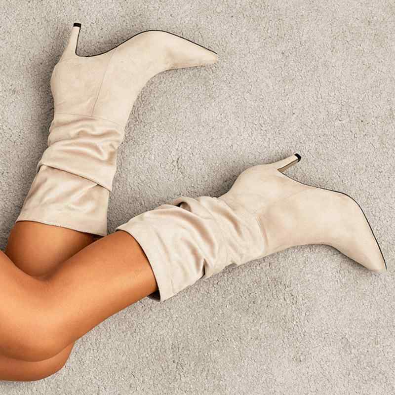 ニーハイブーツ おしゃれで暖かい高品質ファッションシューズ ミドル丈 ダークブラウン 欧米風 防寒 ア..