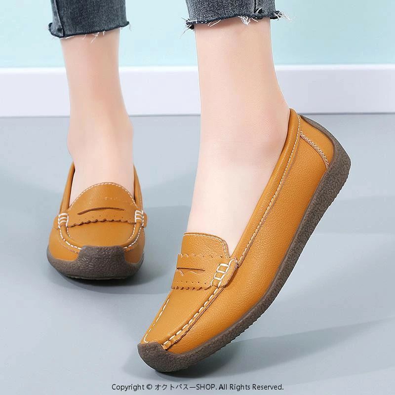 Women'S Shoes - フラットヒール 大きいサイズ ステッチデザイン レディース ママ向け PUレザー ナースシューズ 快適 ラウンドトゥ ローファー スリッポン モカシンシューズ カジュアル 普段使い オールシーズン TPRソール