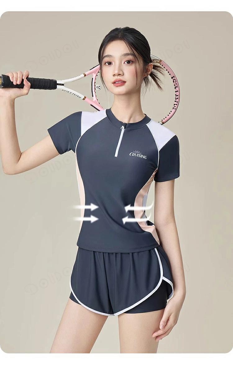 体型カバー水着 フィットネス水着 大きいサイズ 女性用 レディース かわいい レイヤード風 ママ水着 おしゃれ セパレート ショー