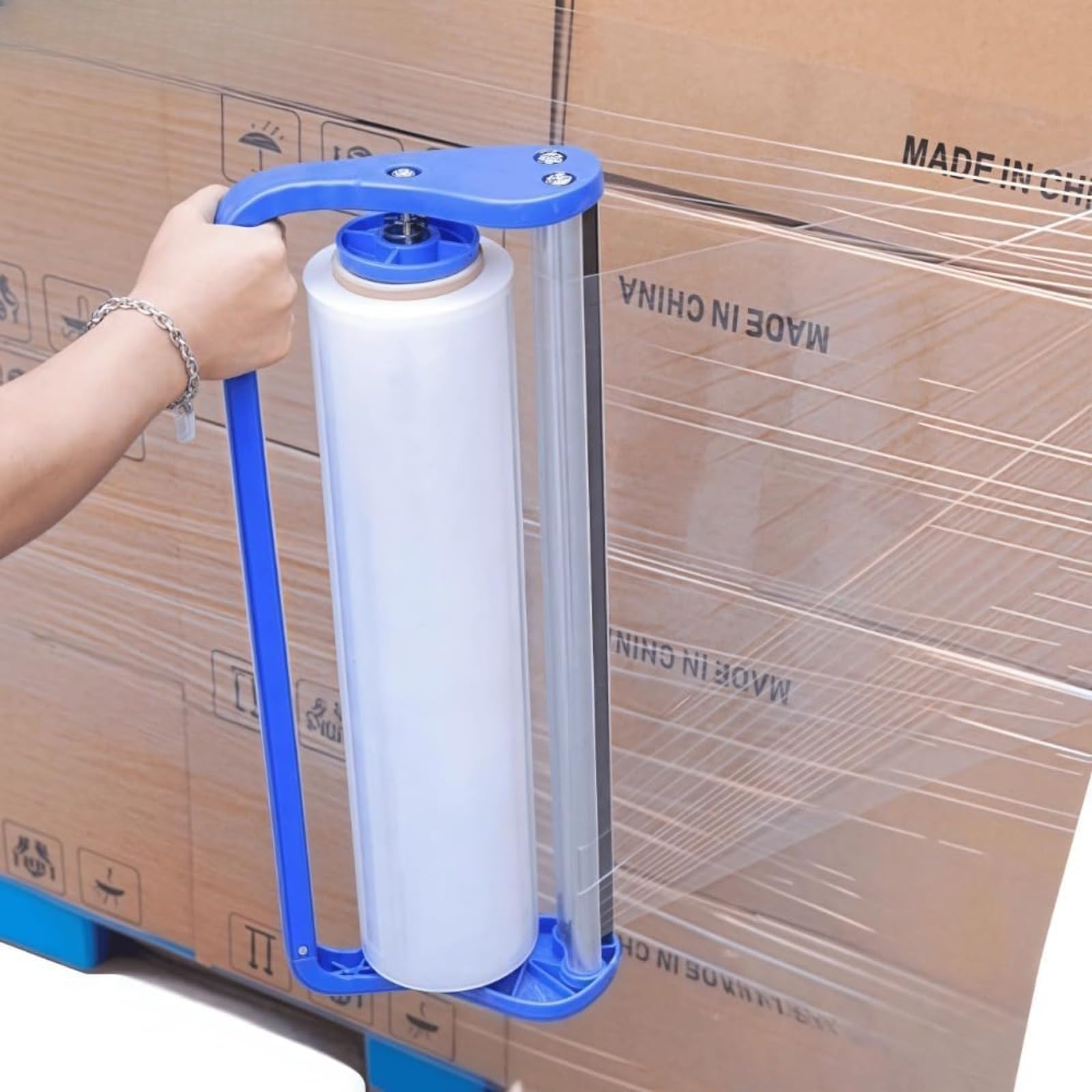 (1個 ブルー) 、ラップフィルムスタンド、 ハンディラップ 物流梱包 幅50cm以内適用 ストレッチフィル..