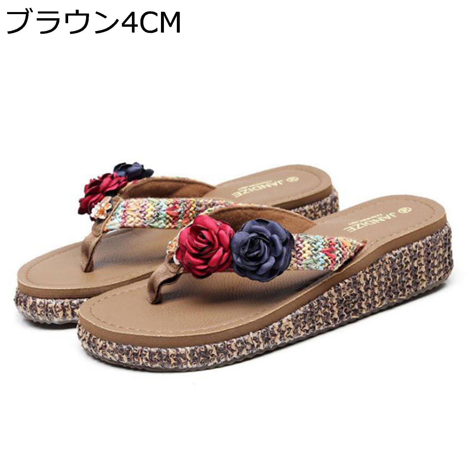 ウェッジソール 花 レディース 普段使い きれいめ フラワー トングサンダル ミュールサンダル 海 簡潔 花飾り スリッパ ボヘミア風 サボ ビーサン リゾート サンダル ビーチ ビーチサンダル