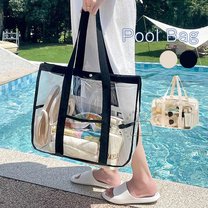 ブラック スナップボタン ファスナー 収納 ビーチ キッズ 大人 中学生 撥水 防水 大人用 子供用 スイミング 水泳 おしゃれ シンプル スイムバッグ 透明 大きめ バッグ 大容量 手提げ クリアバッグ ビニールバッグ レディース プールバッグ