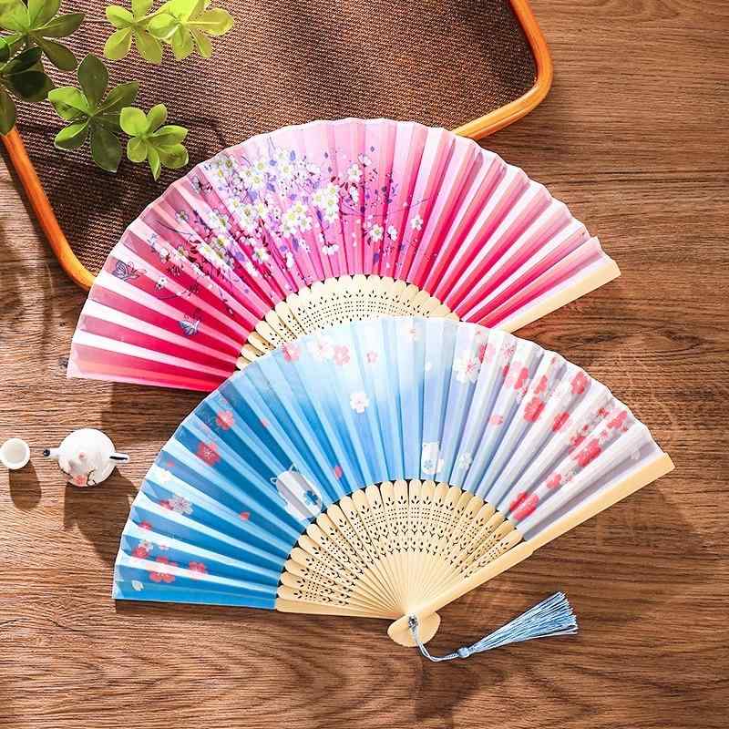 折り扇 レディース キッズ 夏 中国風 古風 ダンス 漢服 チャイナドレス 携帯 折りたたみ 竹製 布 花柄 ピンク パープル 桜 かわいい おしゃれ 伝統柄 プリント柄 軽量 コンパクト 外出