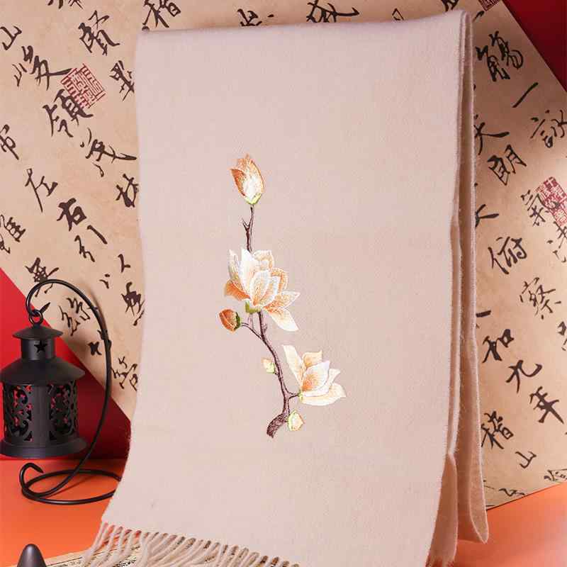 マフラー スカーフ ショール メンズ レディース 秋冬 おしゃれ かわいい 刺繍 純ウール 両面刺繍 蘇州刺繍 中国風 縁起柄 緑 ピンク アイボリー 保温 レトロ風 普段使い