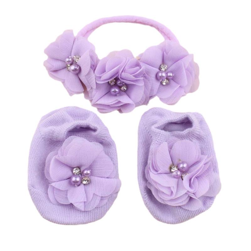 ベビー アクセサリー 男の子 女の子 ヘッドバンド ソックス セット 花柄 フラワー かわいい 高伸縮性 ..