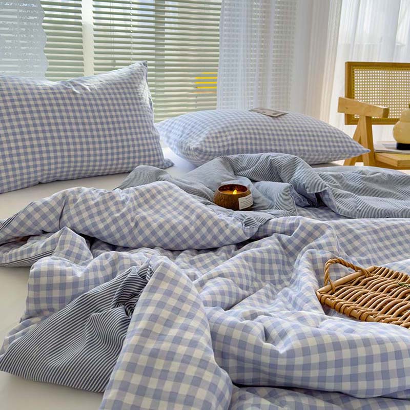 送料無料 夏布団 チェック柄 綿100 肌布団 キルトケット 洗える 夏掛け布団 シングルサイズ 夏用 韓国..