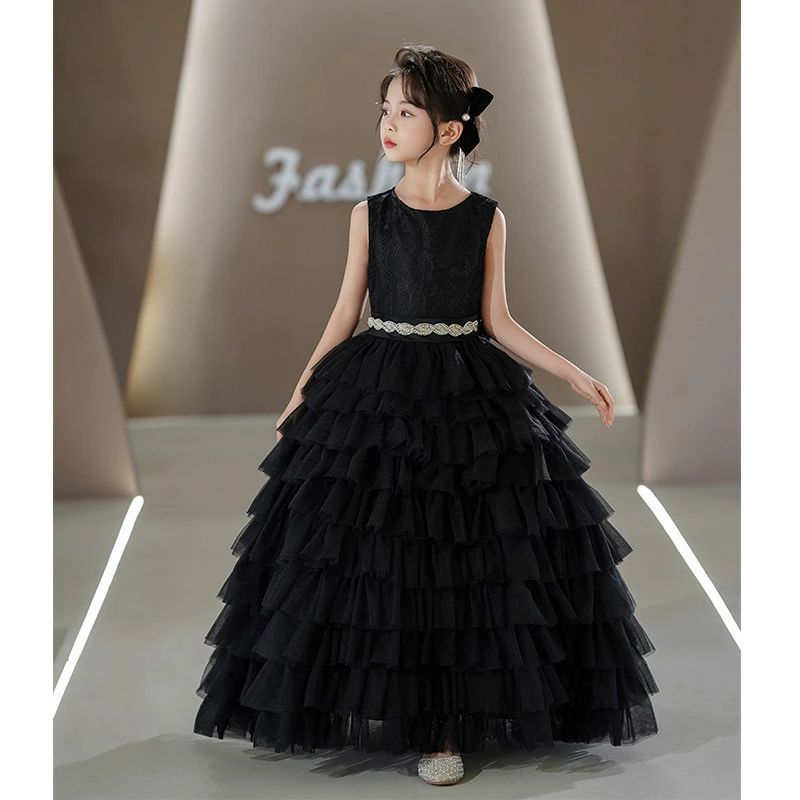 キッズドレス ノースリーブ ロングドレス 子どもドレス チュール 全3色 女児ドレス ピアノ発表会ドレス..