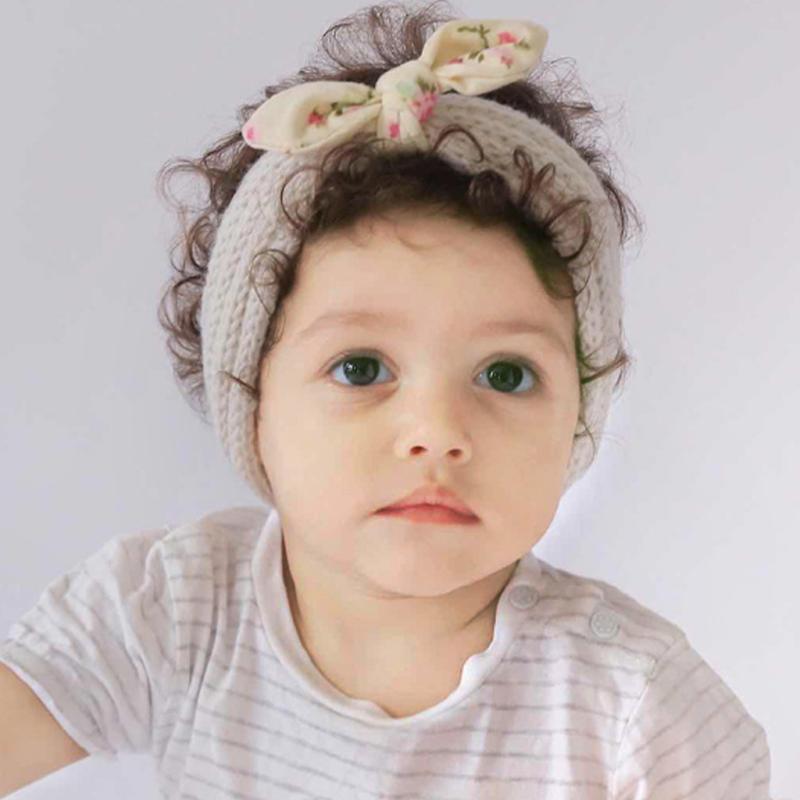 ヘアバンド ベビー うさ耳 ニット プリント柄 子供 ヘアアクセサリー かわいい 普段使い ミント ネイビ..
