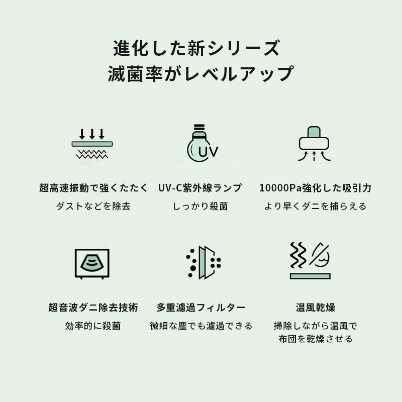 殺菌率99％ 空気濾過装置 効率的に殺菌 UVランプ除菌 埃除去 ダニ除去 布団掃除機 ...