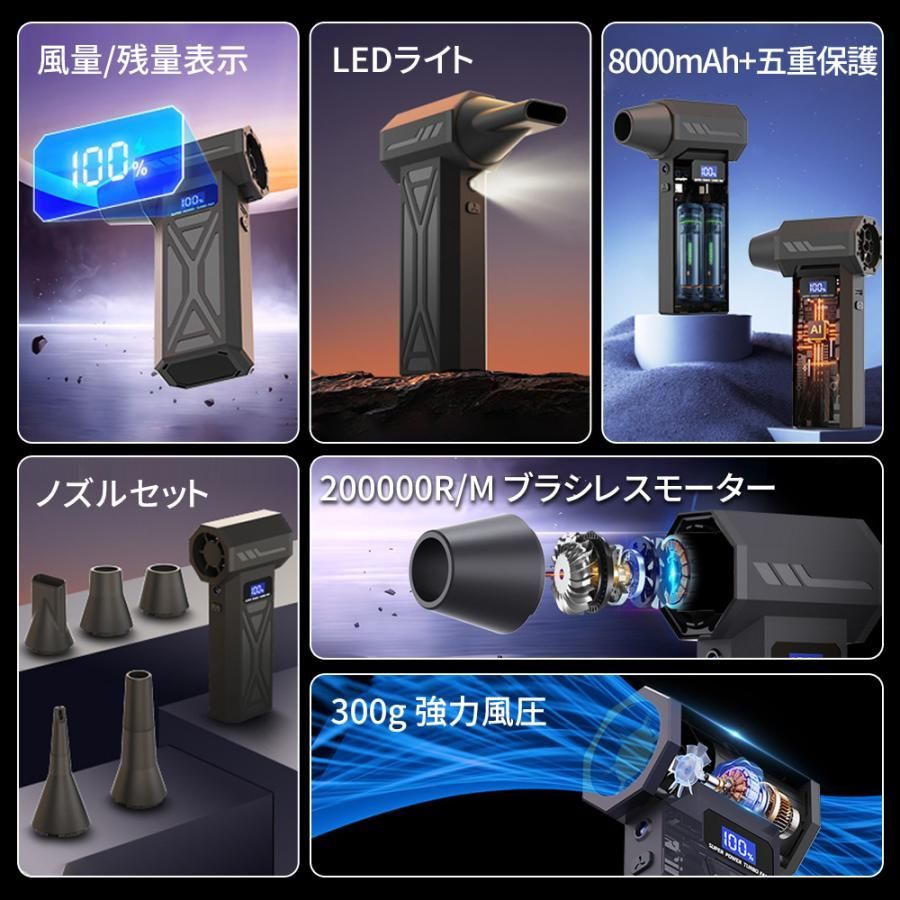【最大風速80m/s・8000mAh】エアダスター エアブロワー 200000RPM ブラシレスモー...